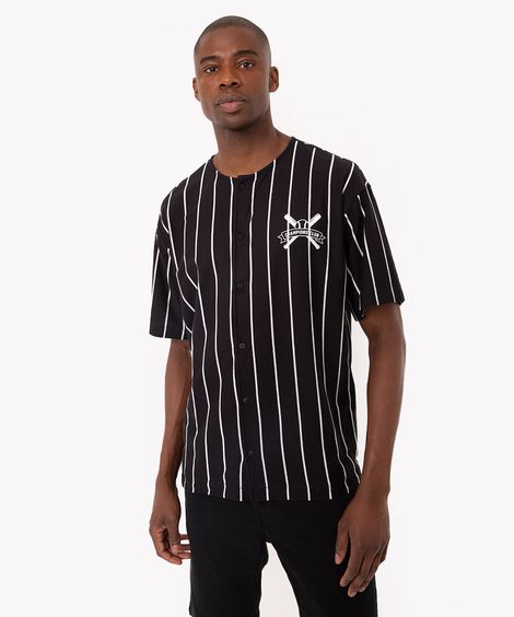 camiseta de algodão listrada champions club preto