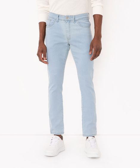 calça jeans slim com bolso azul claro
