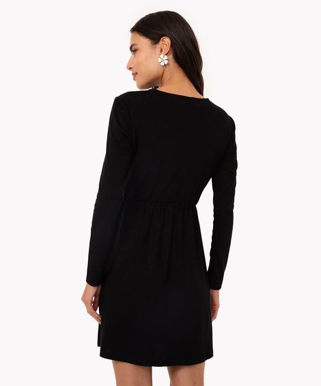 vestido curto de viscose transpassado manga longa preto