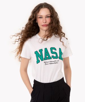 camiseta de algodão nasa manga curta off white