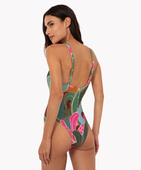 maio halter neck folhagens texturizado com bojo proteção uv rosa