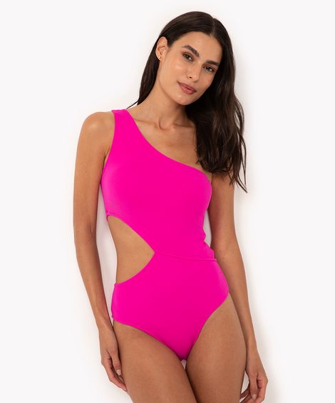 maio ombro único cut out com bojo proteção uv rosa choque