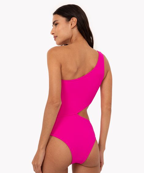 maio ombro único cut out com bojo proteção uv rosa choque