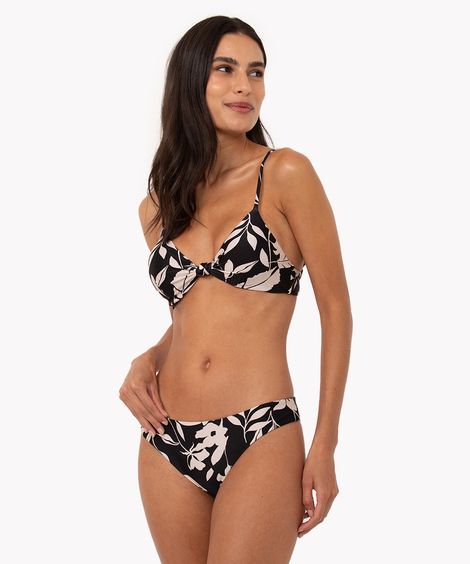 biquini calcinha tanga floral com proteção uv preto