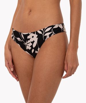 biquini calcinha tanga floral com proteção uv preto