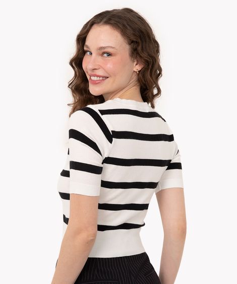 cropped de tricot listrado manga curta off white