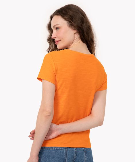 camiseta de flamê básica manga curta decote redondo  laranja médio