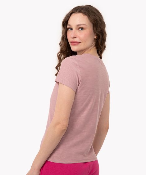 camiseta de flamê básica manga curta decote redondo  nude