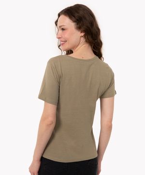 camiseta de algodão folhagem com brilho manga curta verde militar