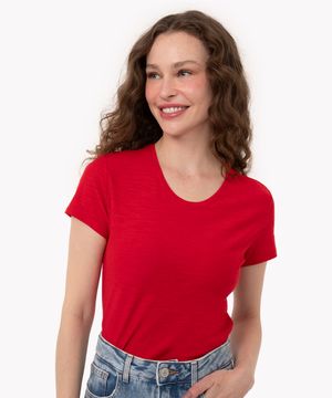 camiseta de flamê básica manga curta decote redondo  vermelho escuro