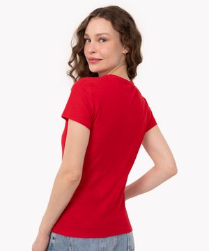 camiseta de flamê básica manga curta decote redondo  vermelho escuro