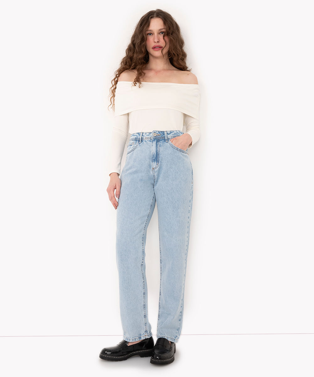 calça jeans reta de cintura alta com rasgos - youcom: vem cá