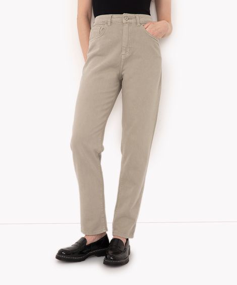 calça de sarja mom cintura alta com bolsos verde claro
