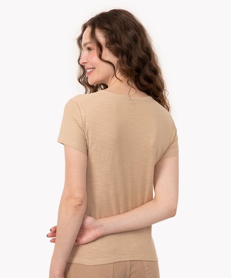 camiseta de flamê básica manga curta decote redondo  areia