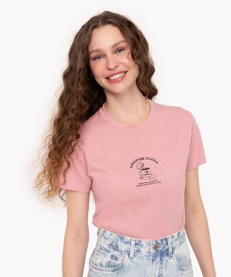 camiseta de algodão coffee club manga curta rosa médio