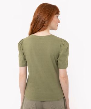 blusa de algodão manga bufante verde médio