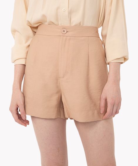 short alfaiatado de viscose cintura alta areia