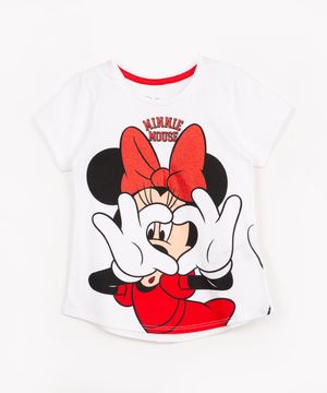 camiseta infantil de algodão minnie manga curta  off white