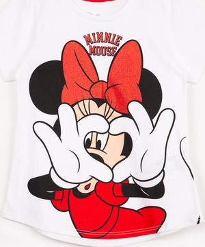 camiseta infantil de algodão minnie manga curta  off white