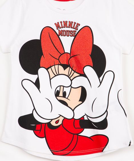 camiseta infantil de algodão minnie manga curta  off white