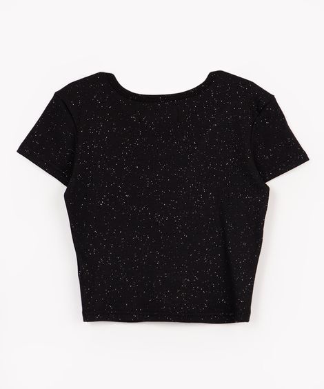 blusa infantil glitter coração manga curta preto