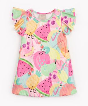 vestido infantil fruta manga curta com babado colorido