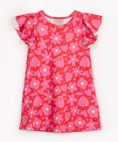 vestido infantil floral com recorte manga curta colorido