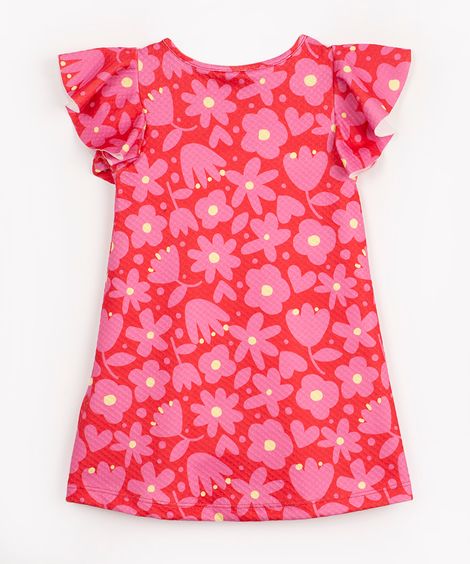 vestido infantil floral com recorte manga curta colorido