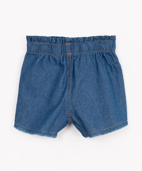 short jeans infantil com elástico cordão e desfiado azul médio