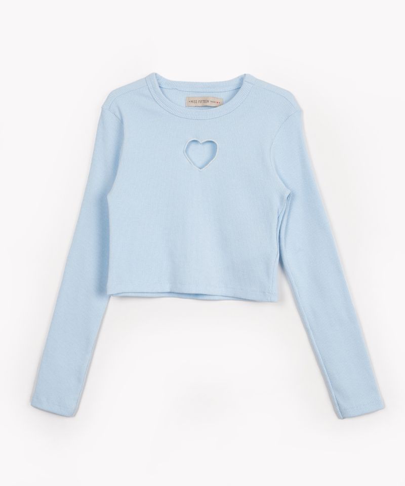 blusa de algodão infantil luluca manga longa azul - C&A