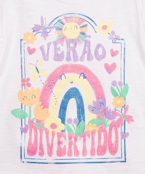 conjunto infantil de algodão manga curta e calça verão divertido off white
