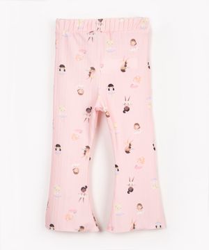 calça de algodão infantil canelada bailarinas rosa chiclete