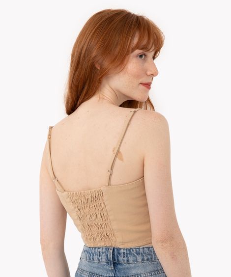 cropped de sarja cut out alça fina kaki