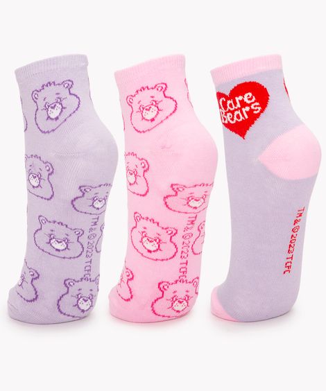 kit de 3 pares de meias infantis ursinhos carinhosos cano médio colorido