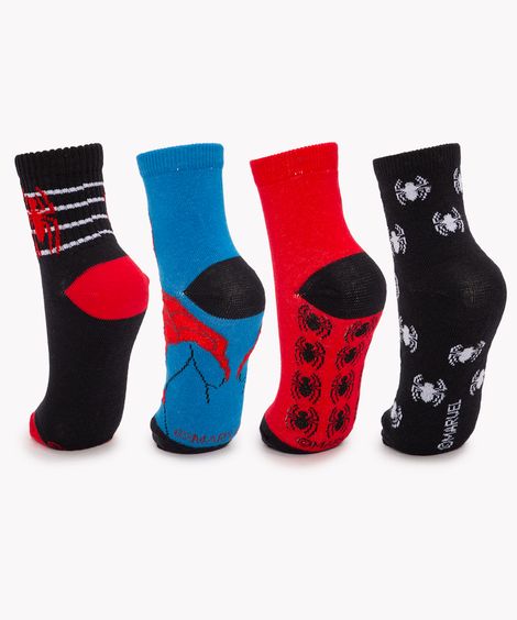 kit de 4 pares de meias infantis spider man cano médio colorido