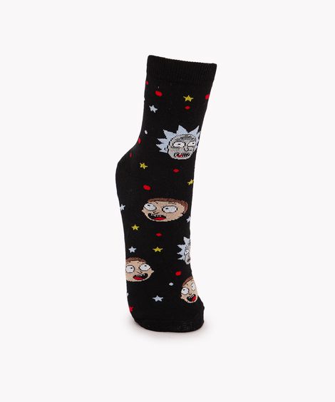 meia divertida rick and morty cano longo preto