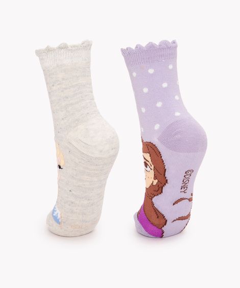 kit de 2 pares de meias infantis frozen cano médio colorido