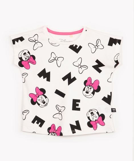camiseta infantil de algodão minnie manga curta  off white