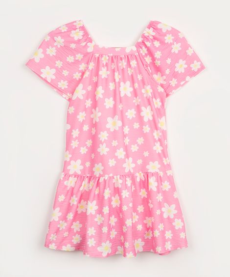 vestido infantil floral com recorte manga curta colorido