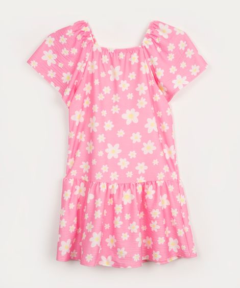 vestido infantil floral com recorte manga curta colorido