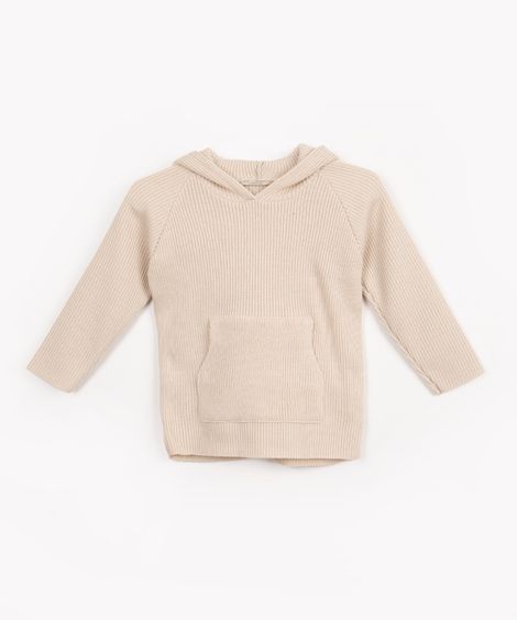 blusa de tricot com capuz e bolsos bege médio
