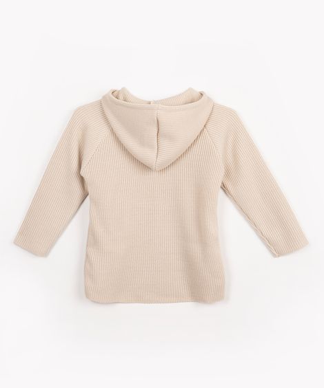 blusa de tricot com capuz e bolsos bege médio