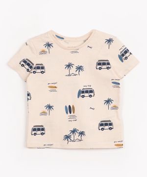 camiseta infantil de algodão surf trip manga curta kaki