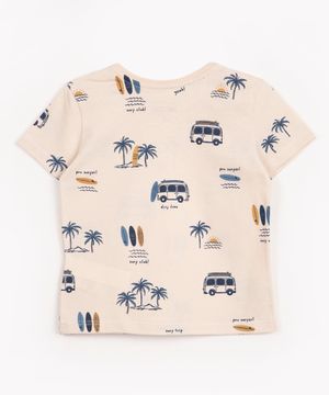 camiseta infantil de algodão surf trip manga curta kaki