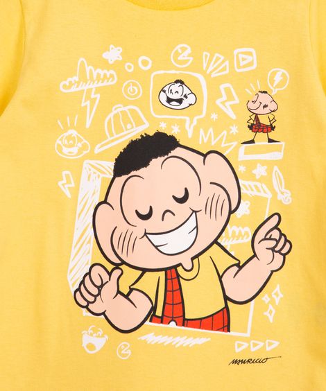 camiseta infantil de algodão cascão turma de mônica amarelo