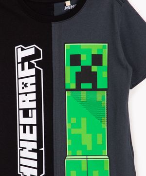 camiseta infantil de algodão minecraft preto