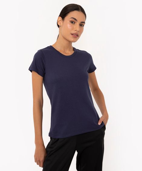 camiseta de algodão manga curta esportiva azul marinho