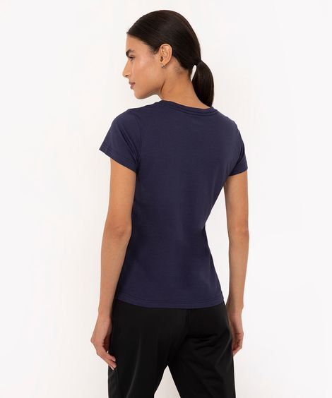 camiseta de algodão manga curta esportiva azul marinho