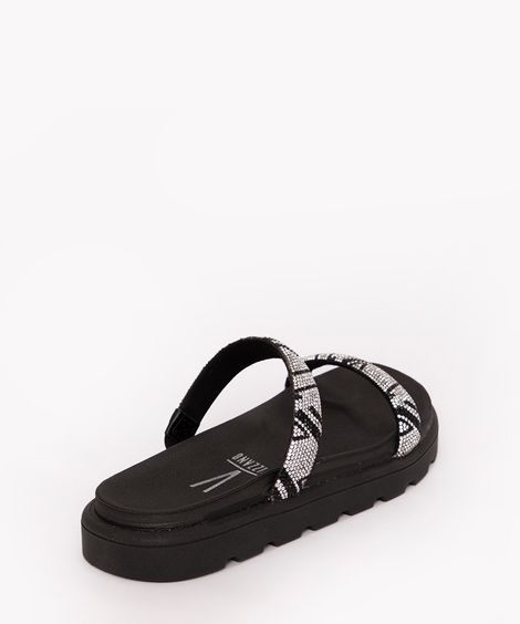papete flatform feminina vizzano com strass preta