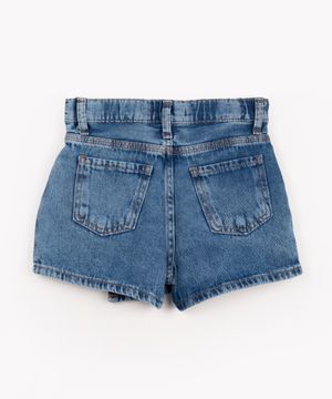 short saia jeans infantil botões azul médio